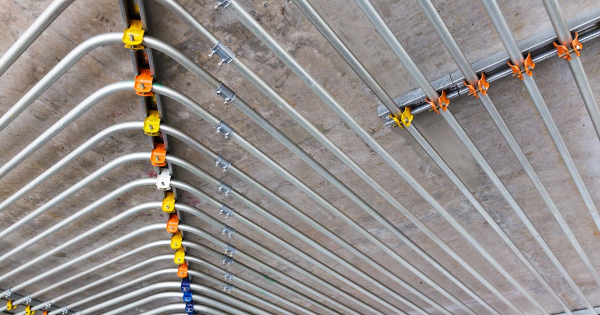 Conduit on a building ceiling