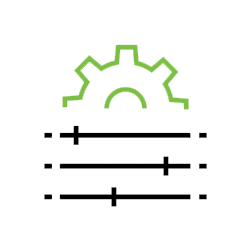 Icon showing setting symbol and update slides to demonstrate how our building automation system is backwards compatible for older software and hardware