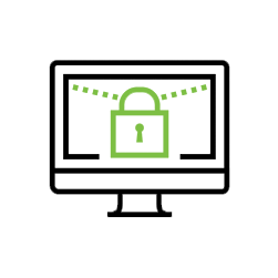 Icon showing PC with lock icon to demonstrate secure remote monitoring with a building management system